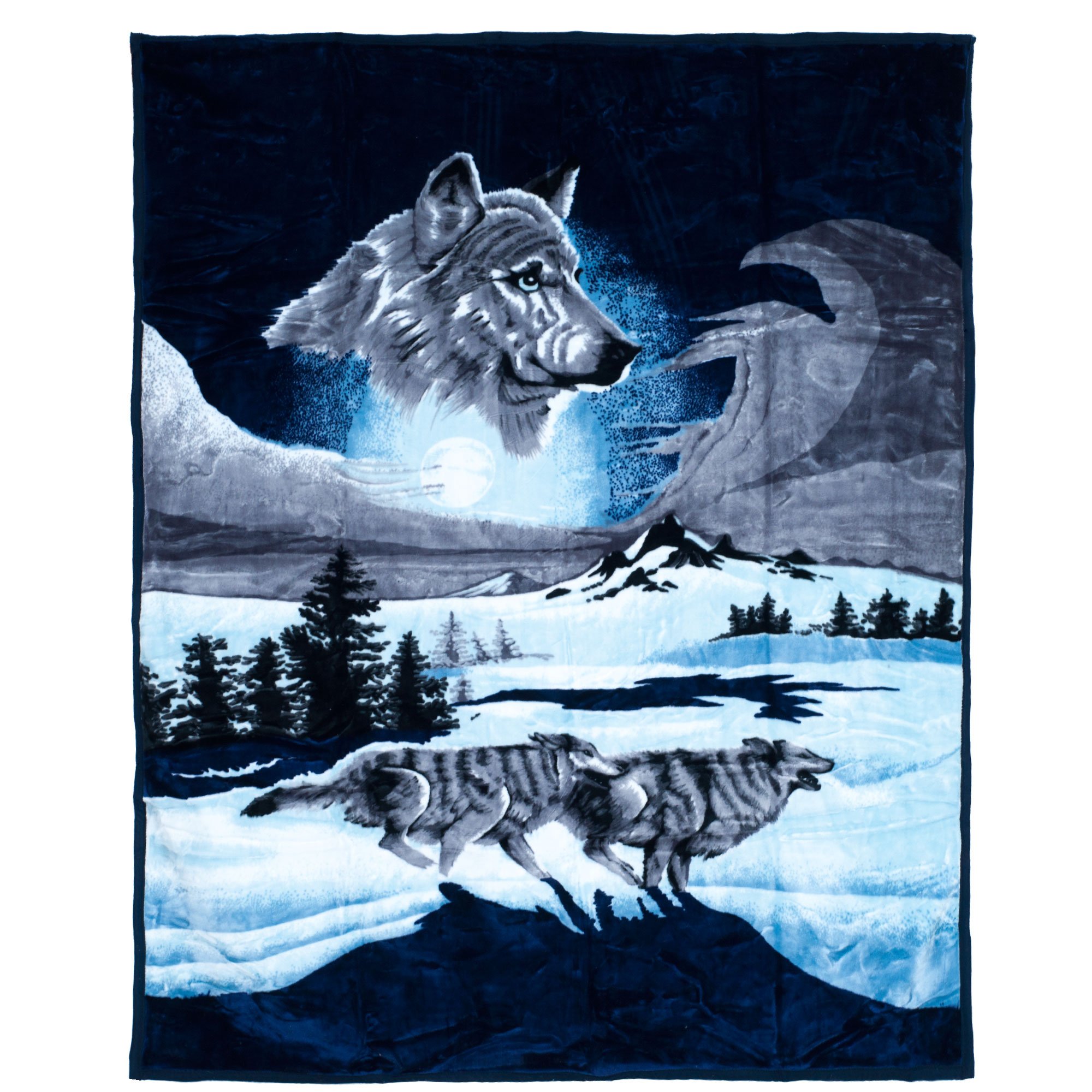 Lavish Home Wolf Blanket - 74x91-inch Printed Winter Wolf Blanket - Plush Thick 7.5lb Faux Mink Queen Throw for Couch, Sofa, or Bed - New/Blue and White Image