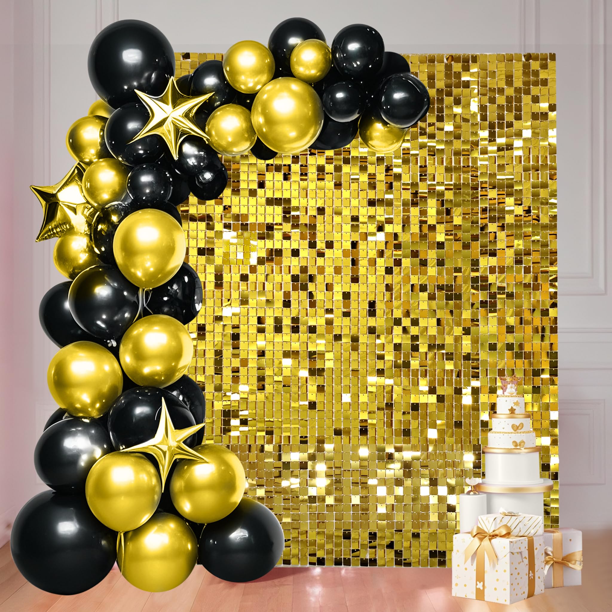 Photo 1 of 24 Pcs Gold Shimmer Wall Backdrop Panels - Ozikutech Square Gold Sequin Panels for Birthday Anniversary Parties Background Decoration