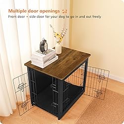 DWANTON Dog Crate Furniture with Cushion, Wooden