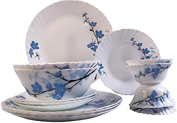 Larah By Borosil Mimosa Opalware Glass Dinner Set