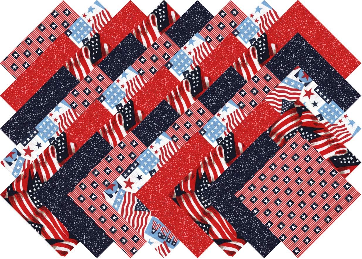 Patriotic USA Flag Charm Pack 40 Precut 5inch Quilting