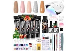 VANREESA Poly Nail Gel Kit 5 Colors Poly Extension Gel Nail Kit with U V Light Glitter Nude Pink Brown Christmas Poly Nail Gel Kit Starter Kit with Manicure Tools Gifts for Women