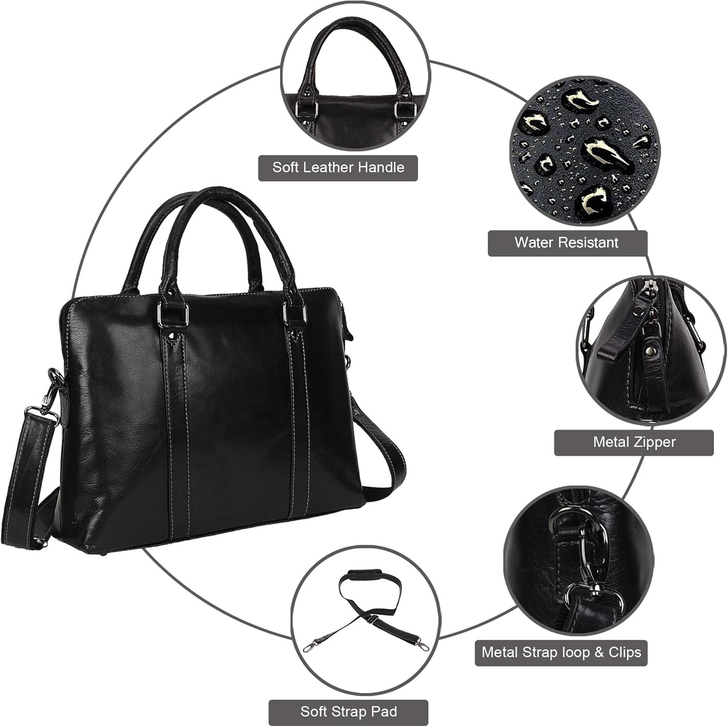 Pitaara Genuine Leather Women's Laptop Bag For Laptops Size 14" (Black): Shoes