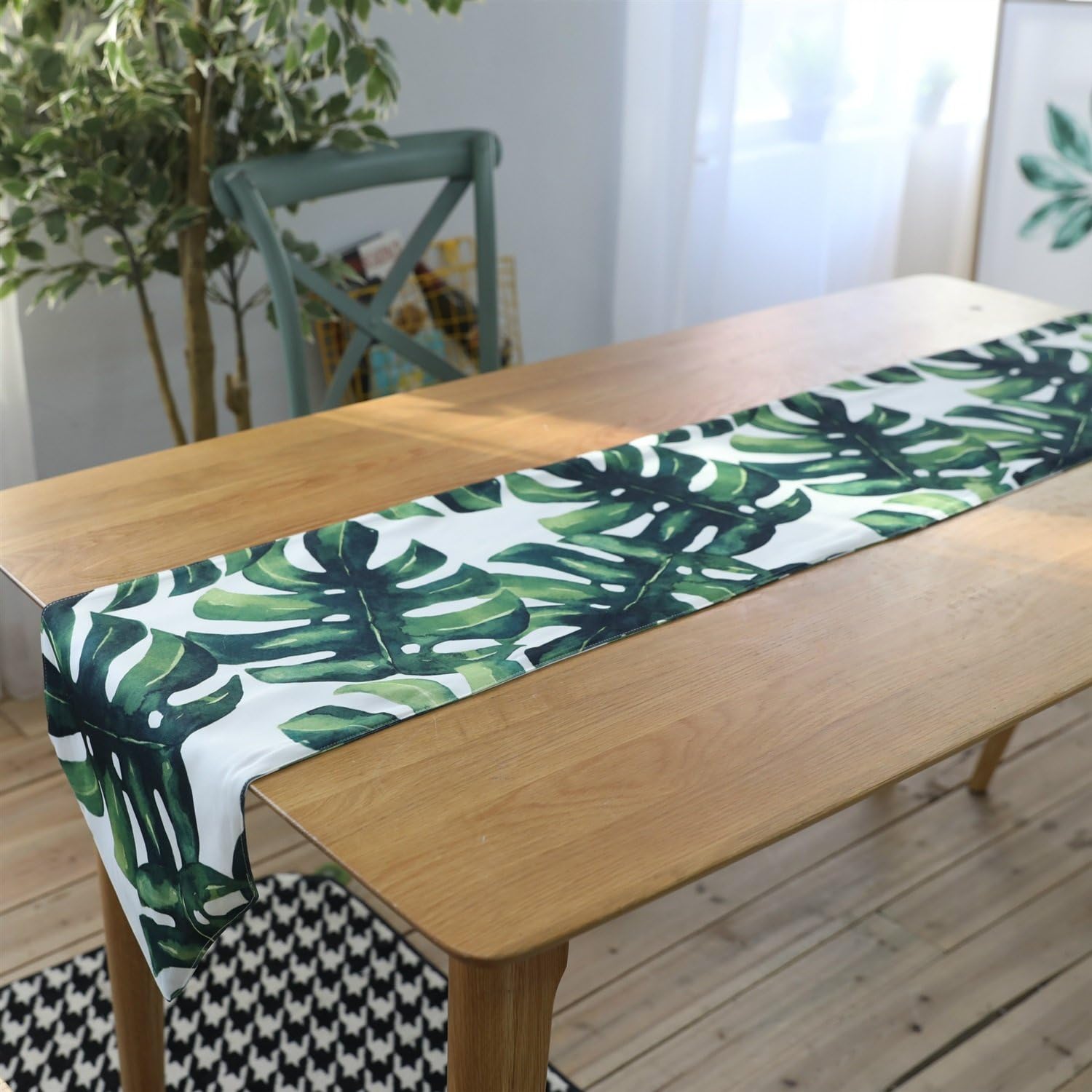 Table Runner Cotton Table Runner Green Leaves Print Natural Kungfu Tea Table TV Bench In Home Hotel Cafe Restaurant Multi-size Home Decoration ( Size : 30*200cm )