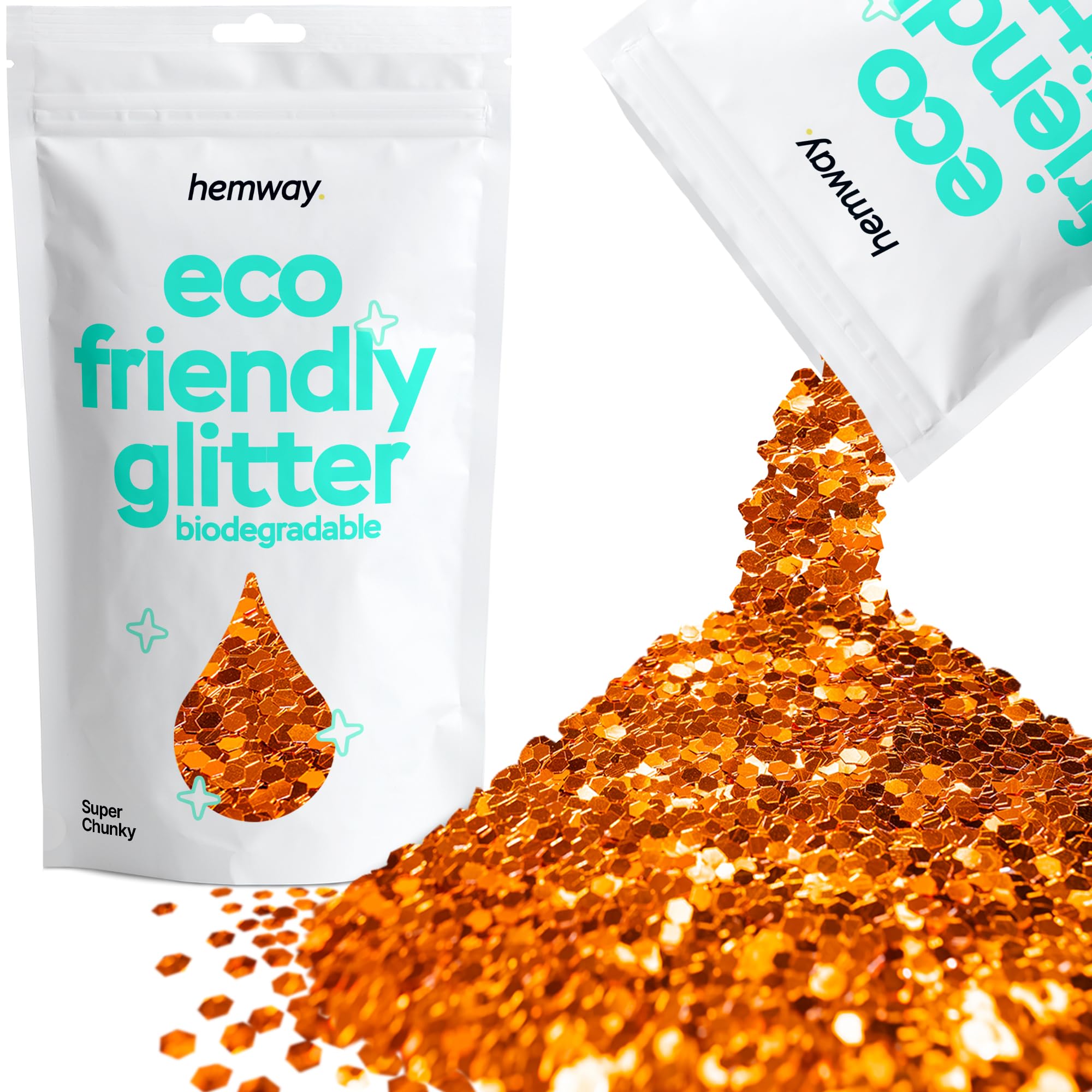 Eco Friendly Biodegradable Glitter | Copper - Super Chunky 100g, Plant Based, Biodegradable Glitter for Craft, Face, Hair, Nail, Body and Festival - Hemway