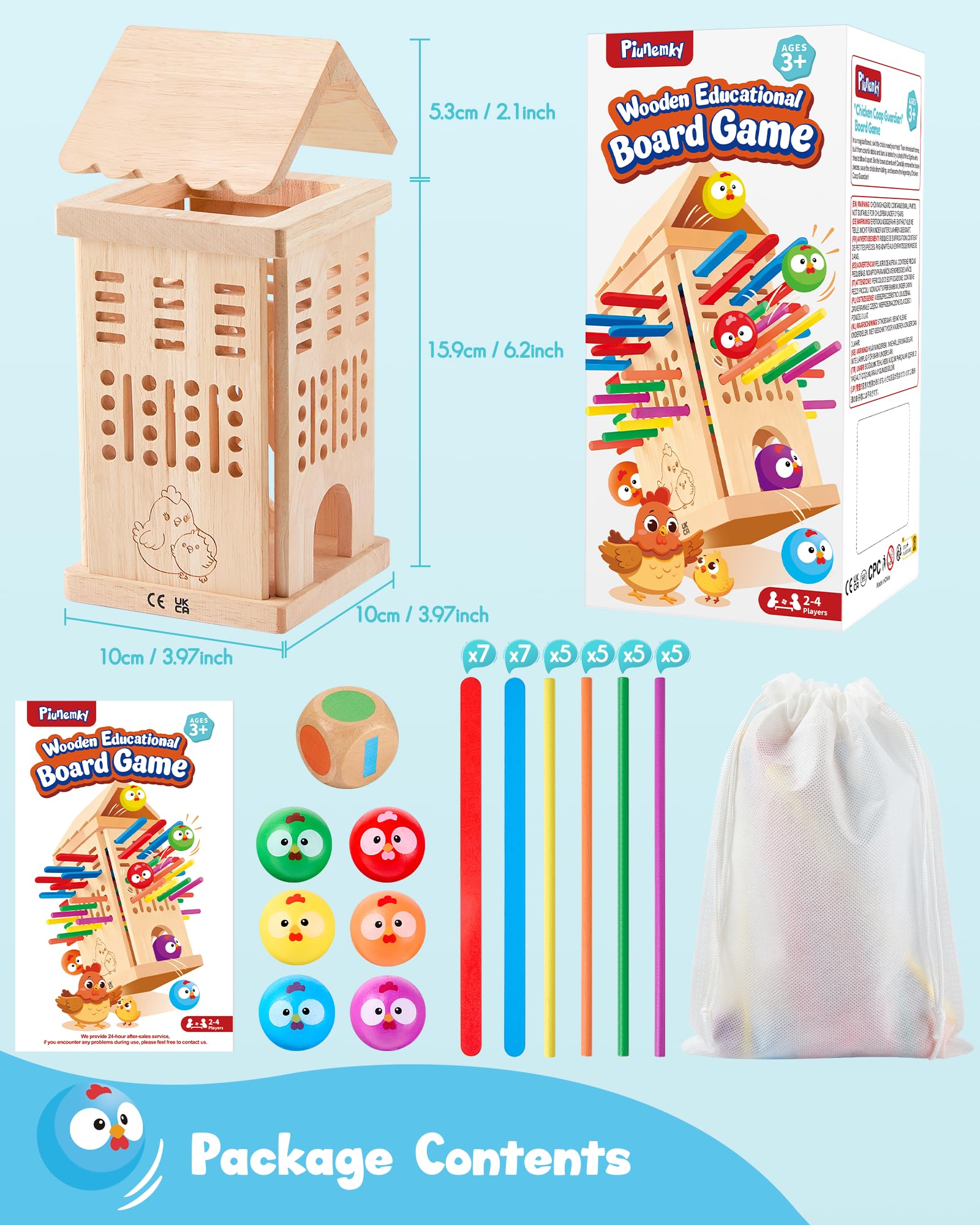 Montessori Spielzeug ab 3 4 5 6 Jahren - Brettspiele aus Holz, Kinder Lernspielzeug mit Bunten Stäbchen & Ball, Würfel Brettspiel für Motorik & Konzentration Geschenk für Mädchen Jungen 7