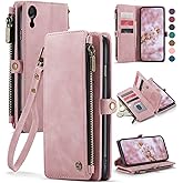 Defencase Compatible with iPhone XR Case Wallet with RFID Blocking Card Holder for Women and Men, Fashion PU Leather Magnetic Snap Flip Zipper Strap Wallet Phone Case Fit for iPhone XR 6.1", Rose Pink