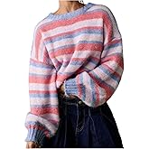 MakeMeChic Women's Striped Oversized Sweater Crew Neck Long Sleeve Pullover Knit Tops