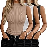 Xaatren 3 Pack Women's Sleeveless Mock Turtlenecks Shirts, Ribbed Stretch Slim Fitted Tank Top Basic Lightweight Bustier Tee