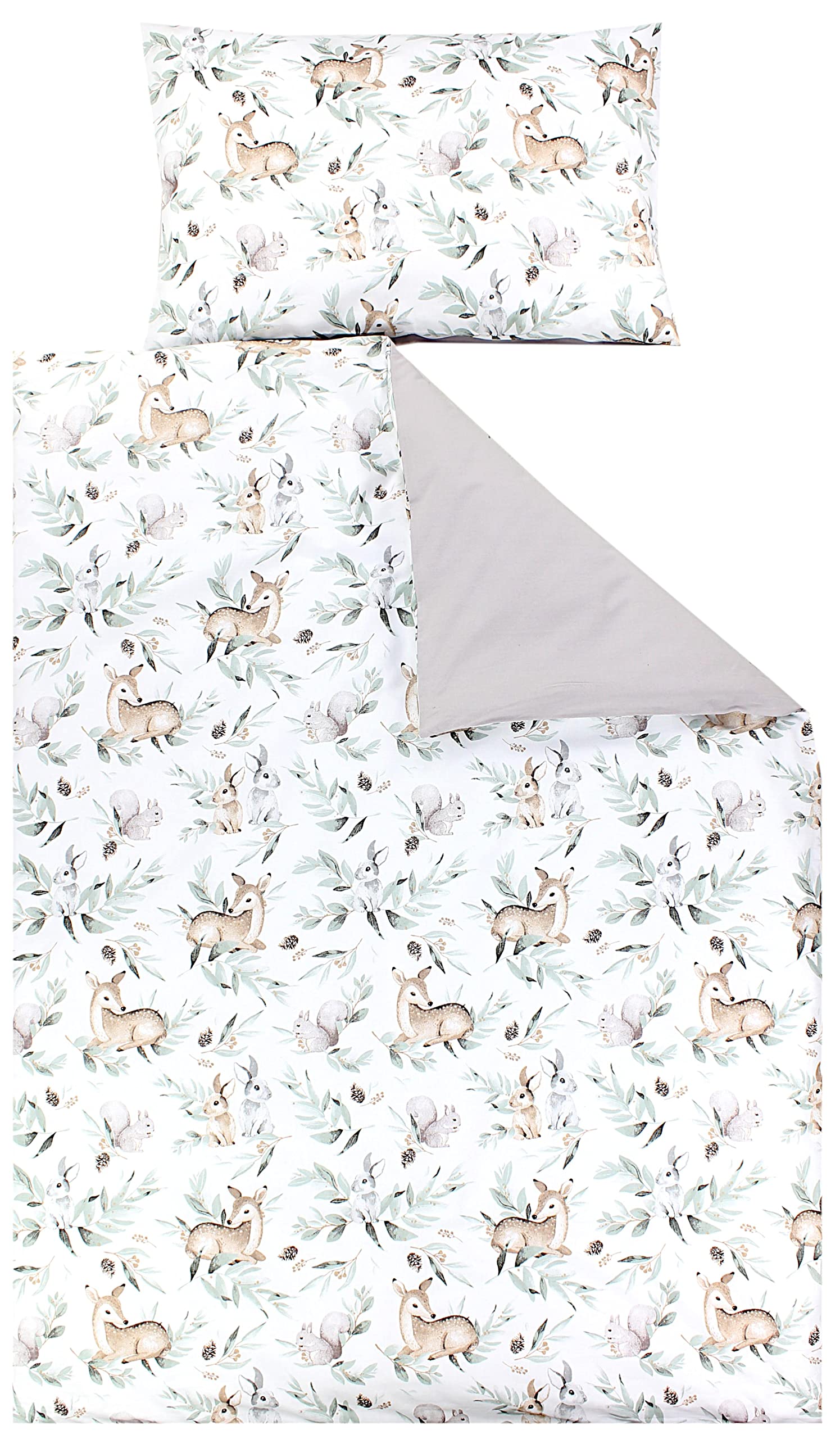 TupTam Children Bedding Set Duvet Cover Pillowcase Two-Sided, Rabbits/Deer/Leaves, 120x90 cm