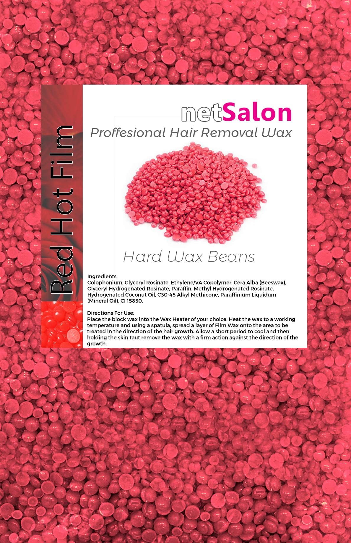 netSalon Professional Hard Wax Beads 1000g Stripless Waxing Pellets Depilatory Solid Film Beans, Hair Removal Strip Less (Red Hot Film)