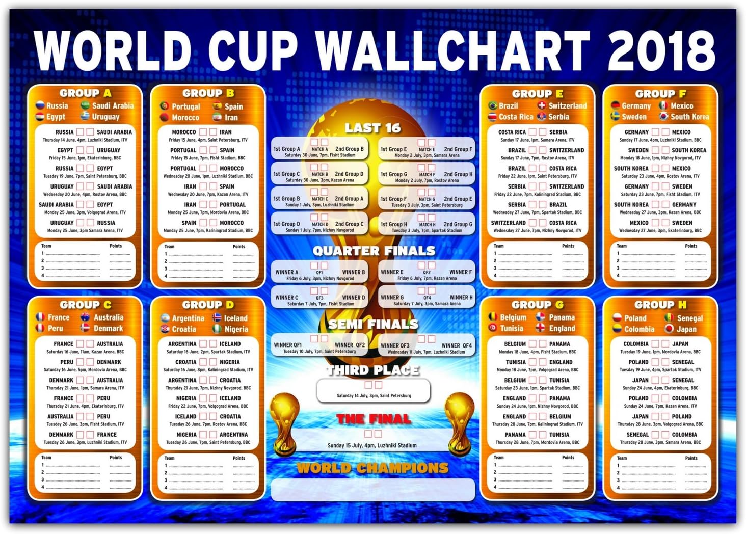 Russia Tournament Wallchart 2018 - High Quality A2/A1 Wall Chart To Track The Results (A2)