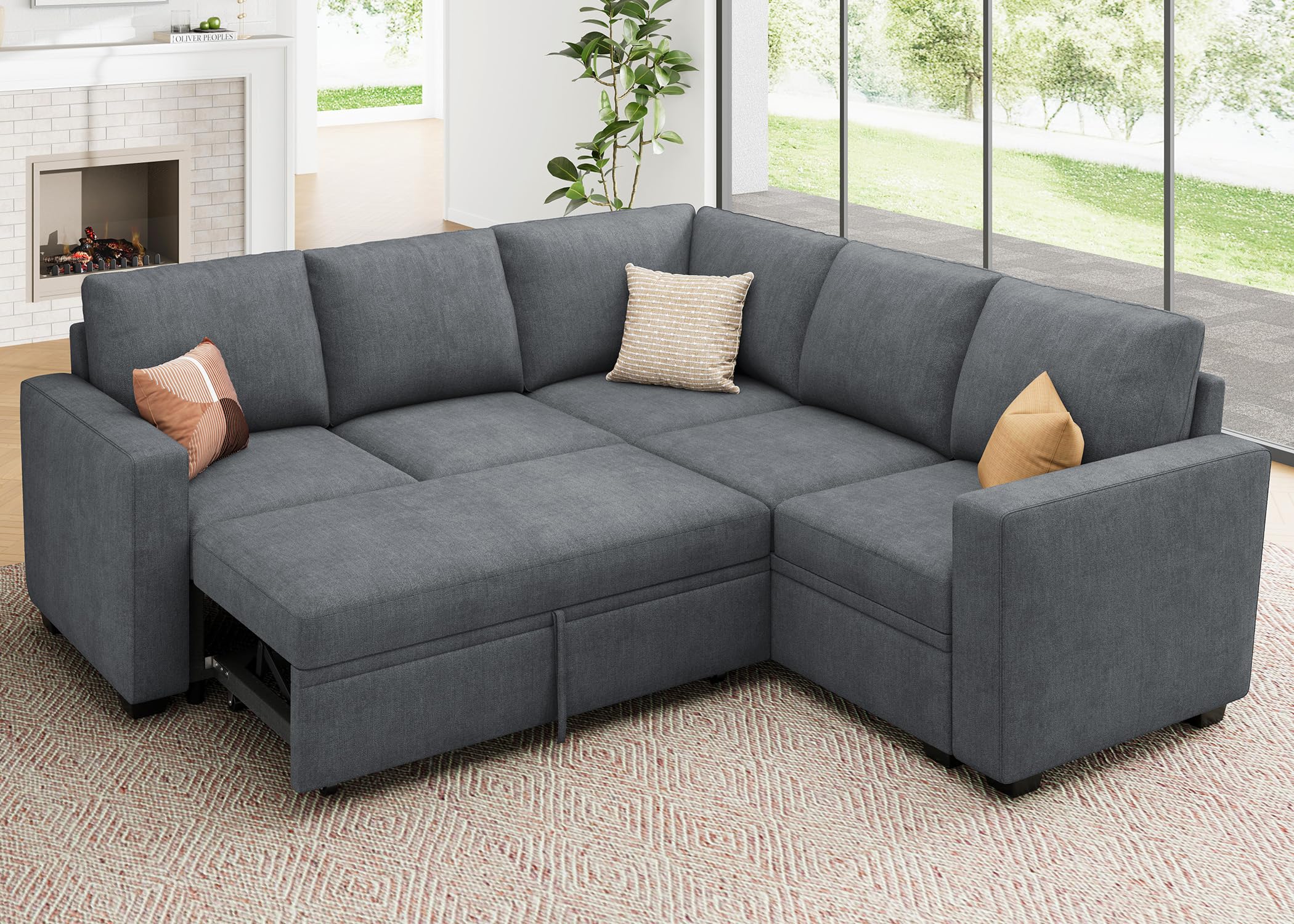 Photo 1 of **Partial set**
HONBAY Modular Sectional Sleeper Sofa with Pull Out Bed, Chenille L Shaped Couch with Storage Seats, Convertible Sectional Couches for Living Room, Bluish Grey