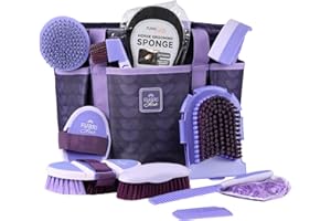 Furrishine 11PCS Horse Grooming Kit Curry Comb Sweat Scraper Horse Bathing Supplies Grooming Tools with Storage Bag Sugar Taro