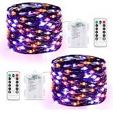 JMEXSUSS 2 Pack Orange and Purple Halloween Lights Battery Operated | Total 200 LED 66ft, Halloween Fairy Lights with Remote, 8 Modes Twinkle Lights for Fireplace Porch Tree Centerpiece Wreath