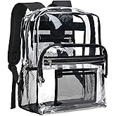 Vorspack Clear Backpack Heavy Duty - Clear Bookbag Large See Through Backpack Plastic Transparent Backpacks for College Work Travel - Black