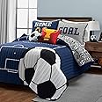 Lush Decor Soccer Game Reversible Oversized Kids 5 Piece Quilt Set, Full/Queen, Navy & Gray
