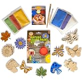 Nature Craft Paint Kit - Safe and Eco-Friendly Painting Kit for Kids | 6 Colors | 10 Wooden Nature Shapes | 2 Bamboo Brushes | Plastic-Free Art Supplies | Creative Birthday Gift