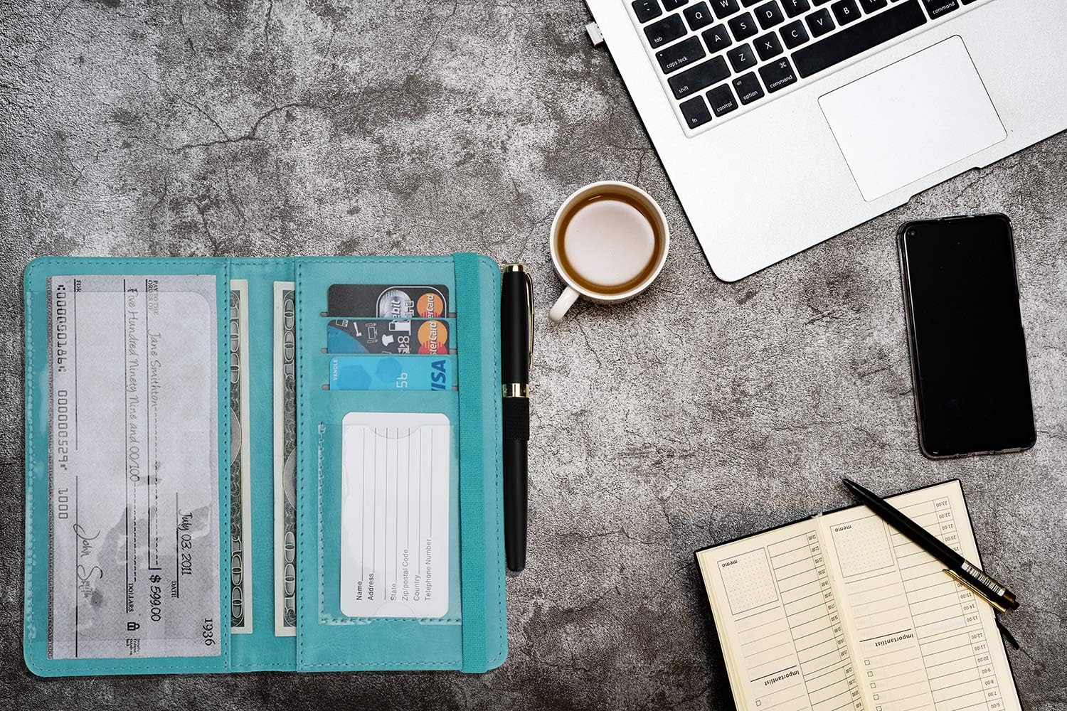 Checkbook Cover for Women & Men, Microfiber Leather Check Book Holder Wallet (2-Sky Blue)