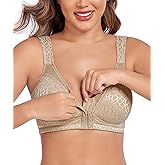 Curyon Women’s Minimizer Bra Front-Close Bras Wireless Full Figure Wirefree Large Bust Bra Jacquard Support Back Posture Brown 36D