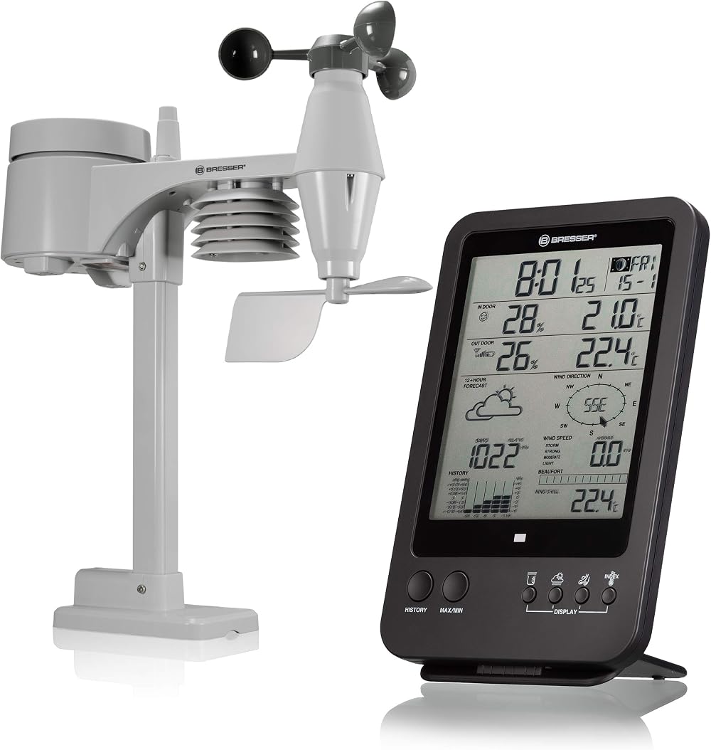 BRESSER Weather Station 5-in-1 with Outdoor Sensor German DCF Clock Black