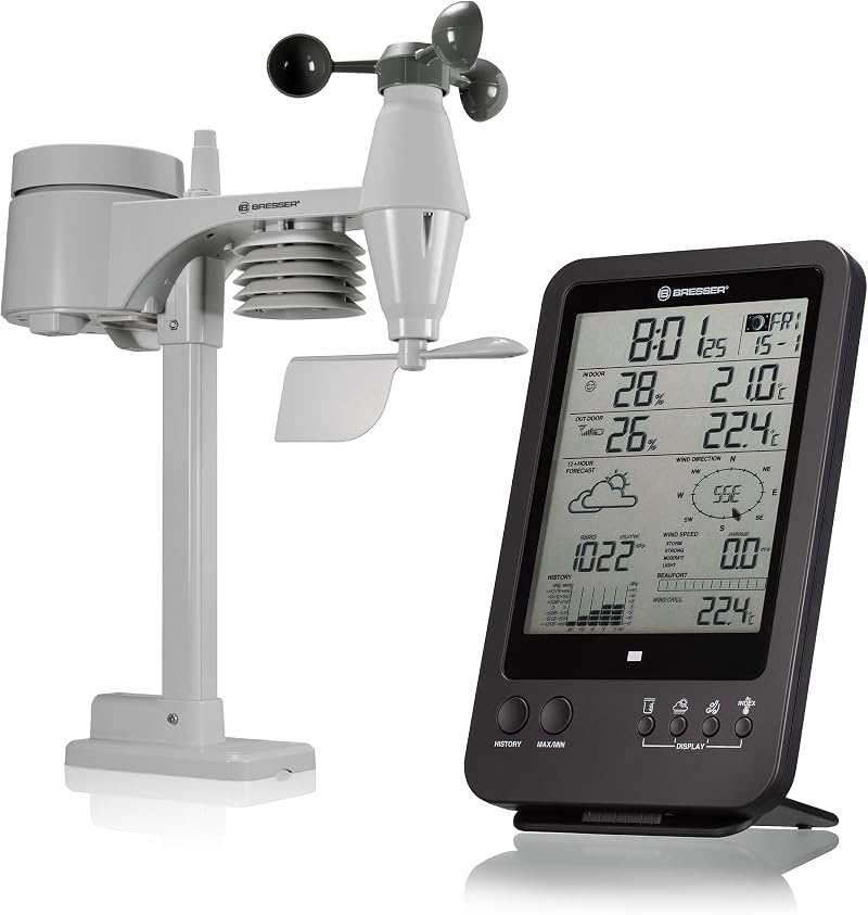 BRESSER Weather Station 5-in-1 with Outdoor Sensor German DCF Clock Black