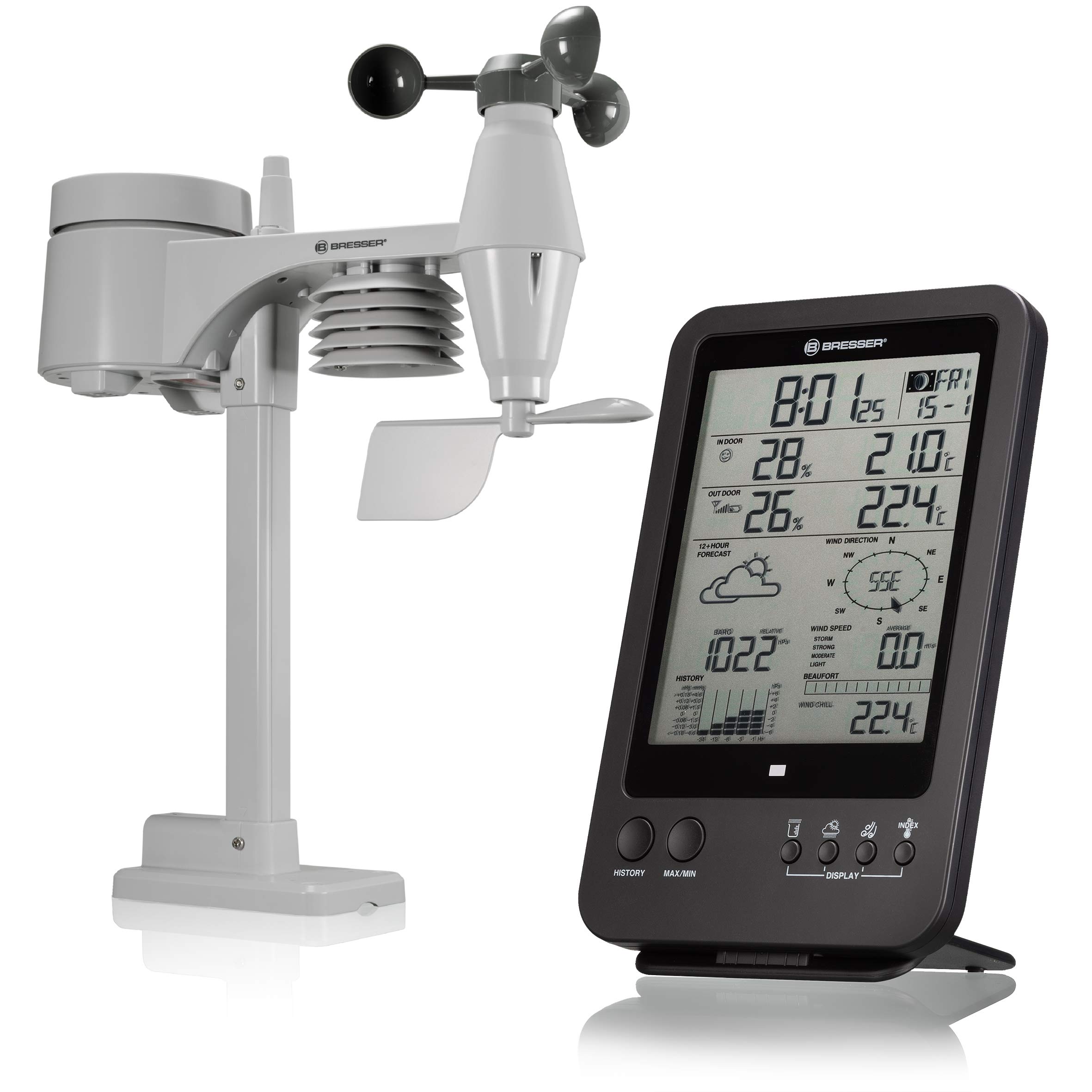 BRESSER Weather Station 5-in-1 with Outdoor Sensor and German DCF Radio Control Clock and Manual Mode For UK, Black โ image 1