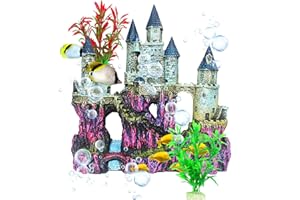 MUYG Aquarium Castle Decor, Resin Castle for Fish Tank with Randomly Color Plants Decorations Accessories for Freshwater and Saltwater Fish Tanks