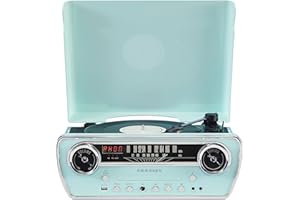 Crosley CR6047A-AB Powel 7-in-1 Bluetooth in/Out Vinyl Record Player with AM/FM Radio, CD Player, and Aux-in, Aqua Blue