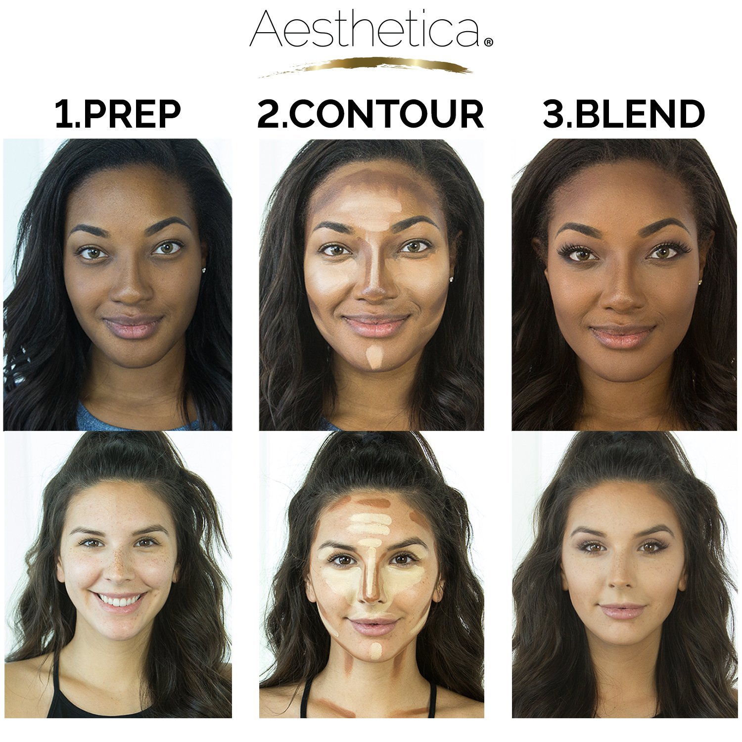 Aesthetica Cosmetics Cream Contour and Highlighting Makeup Kit - Contouring Foundation/Concealer Palette - Vegan, Cruelty Free & Hypoallergenic - Step-by-Step Instructions Included : Beauty