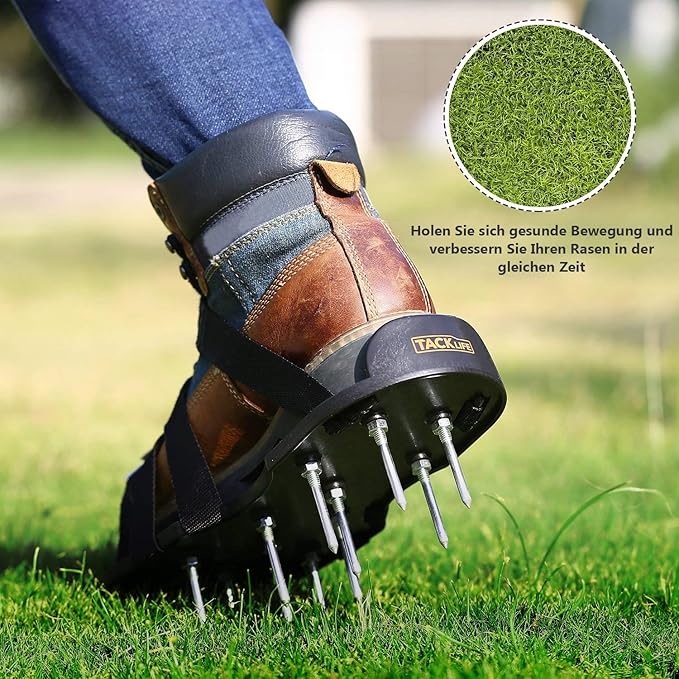 TACKLIFE Rasenlüfter Schuhe, GAS1A 4 Riemen Rasenbelüfter-Nagelschuhe