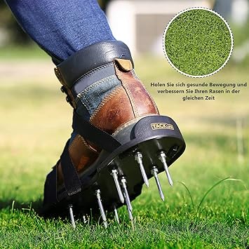 TACKLIFE Rasenlüfter Schuhe, GAS1A 4 Riemen Rasenbelüfter-Nagelschuhe