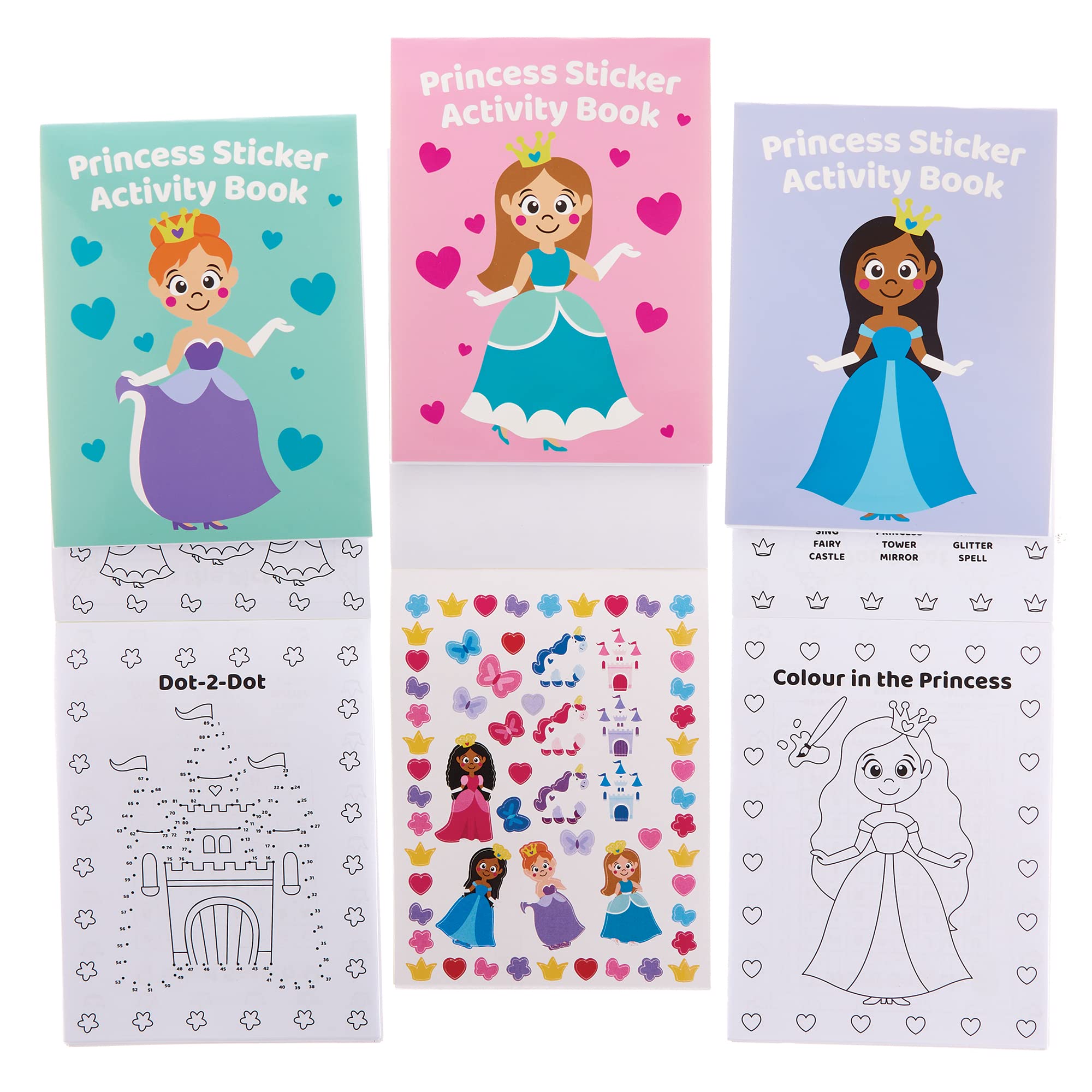 Baker Ross FX619 Princess Sticker Activity Books - Pack of 8, Sticker Book Party Bag Fillers for Kids