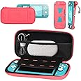 CoBak Carrying Case for Nintendo Switch Lite - with 1 Screen Protector, 1 Grip Case and 4 Thumb Grip Caps, Ultra Slim Premium EVA Travel Pouch Protective Cover, 8 Game Cartridges, Pink