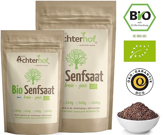 Bio-Senfsamen Senfsaat Senfkörner schwarz auch braun genannt (250g) vom-Achterhof ideal zur Senf-Herstellung