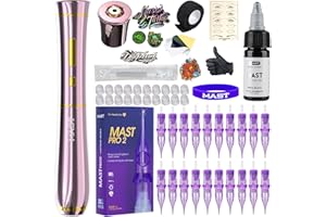 Mast Tattoo P40 Cordless Tattoo Gun Machine Kit - Rotary Tattoo Pen for Eyebrows/Lips/Eyeliner 20Pcs Cartridge Needles Lightw