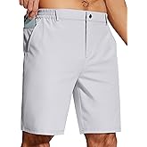 UPGET Mens Casual Dress Shorts 9 Inch Elastic Waist Quick Dry Lightweight Khaki for Travel Golf Work with 3 Pockets