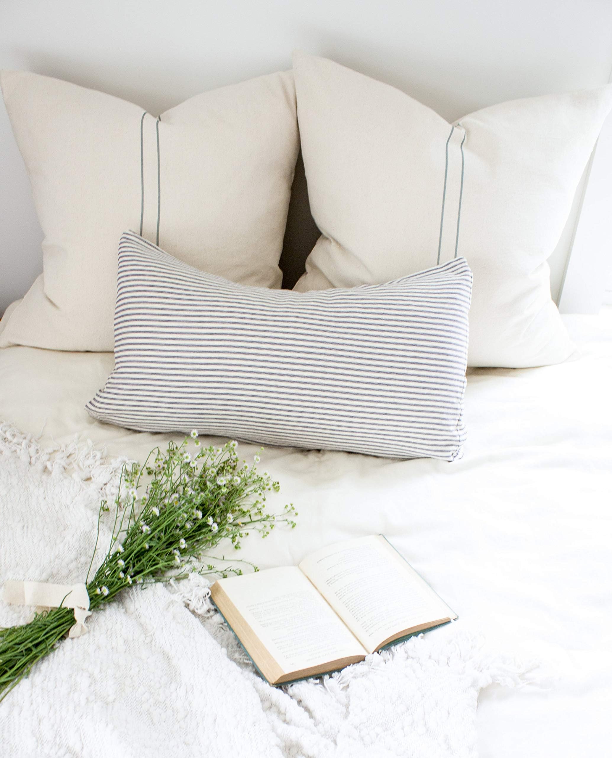 ymot101 Grain Sack Two Stripe Pillow Cover Farmhouse Pillows Grain Sack Grain Sack Pillow Farmhouse Style Gift French Country Pillow