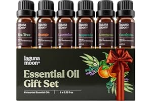 Lagunamoon Essential Oils Christmas Set - 6 Oils for Diffusers, Home Care, Candle Making Scents, Fragrance, Aromatherapy, Humidifiers, Gifts - Peppermint, Tea Tree, Lavender, Eucalyptus, Orange (10mL)