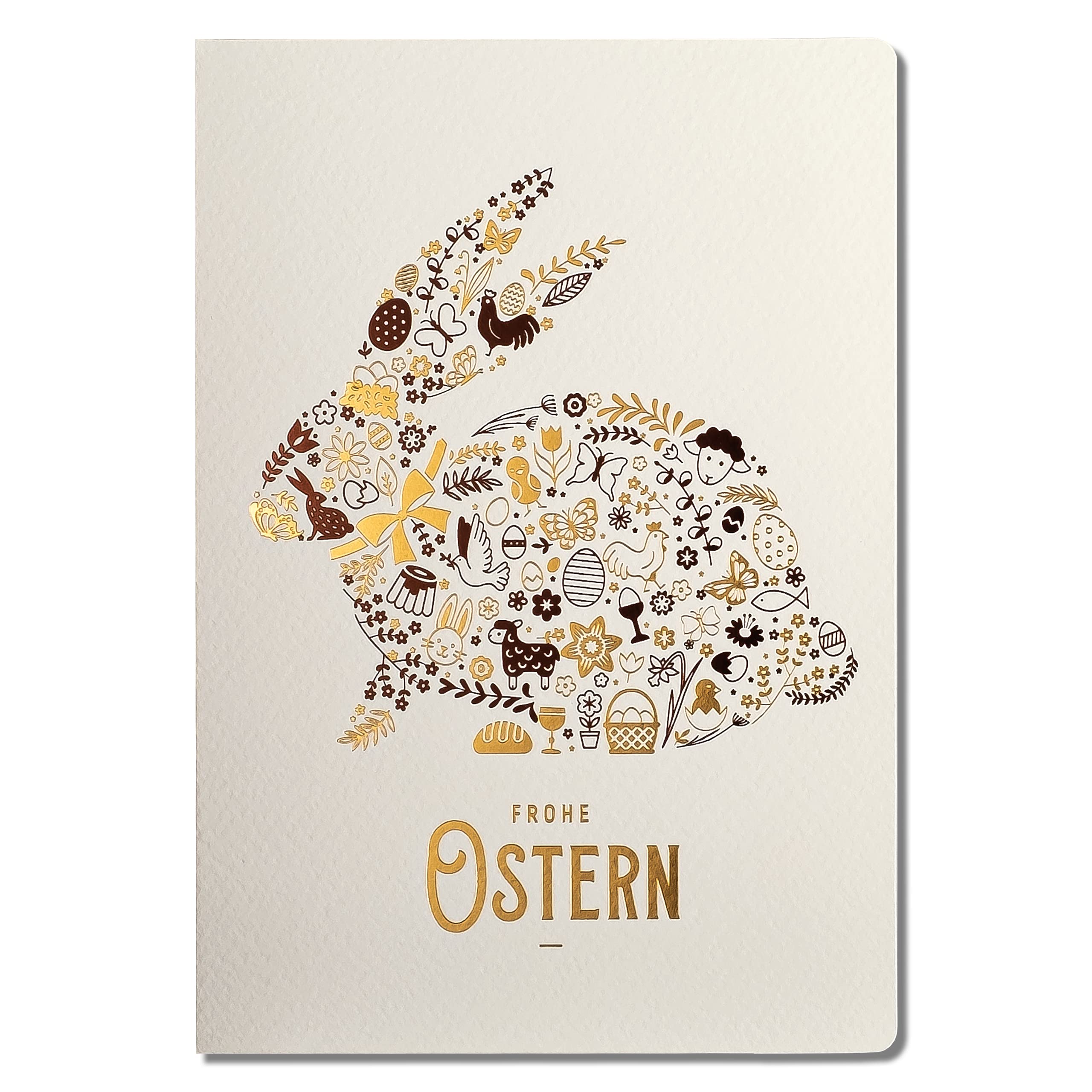 ART NUVO Exclusive Easter Cards – Set of 10 Manufacturing Cards in Light Beige 120 x 170 mm, Gold-Plated and Embossed Easter Motifs Made from Aquarell Jewellery Paper, with Beige Inserts and Envelopes