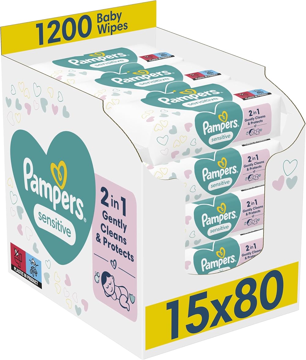 Pampers Sensitive Baby Wipes 1200 Unscented Soft Thick Cloth 15 Packs