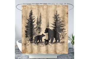 AILONEN Black Bear Shower Curtain for Bathroom,Retro Pine Tree & Bear Silhouette Theme Bath Curtain Waterproof with Hooks 72" W x 78" H