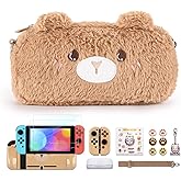 innoAura Switch Case with 16-in-1 Accessories Bundle, Carrying Case, Screen Protector & Thumb Caps (Brown Bear)
