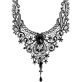 LPYO Vintage Lace Skull Choker Necklace for Women Punk Gothic Black Sexy Lace Necklaces Tassel Collar Vampire Statement Choker Necklace Halloween Classic Choker Gifts