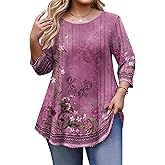 IN'VOLAND Plus Size Tops for Women 3/4 Sleeve Loose Shirts to Wear with Leggings Summer Fall 2025 Clothes