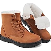 HARENCE Snow Boots for Women Winter: Warm Fur Lined Ankle Booties Comfortable Lace Up Slip on Outdoor Walking Boot
