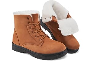HARENCE Winter Snow Boots for Women: Warm Fur Lined Ankle Booties Lace Up Slip on Outdoor Walking Womens Boots