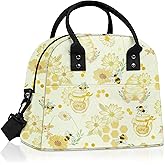 Clastyle Summer Women Lunch Box Bag Leaf Large Camping Adult Lunch Tote Insulated Cooler Bag for Office Work Picnic,Bee Daisy