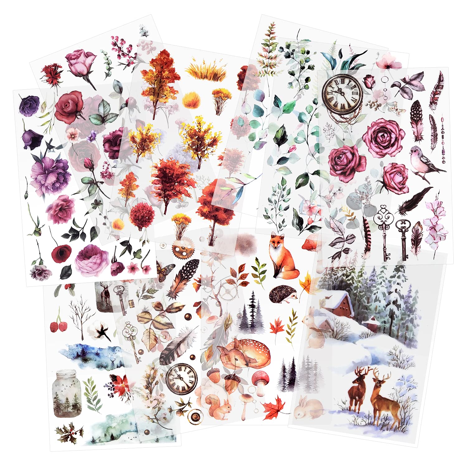 Mayplous Rub-On Transfer Stickers - 10 Sheets Flower & Plant Design Decals for Scrapbooking, Planners, Card Making | Easy-Apply Crafts Embellishments (Forest)