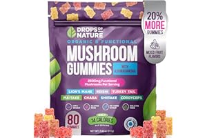 Ashwagandha & Lion's Mane Supplement Gummies - Comprehensive Mushroom Supplement for Cognitive & Immune Support, Vegan Blend 